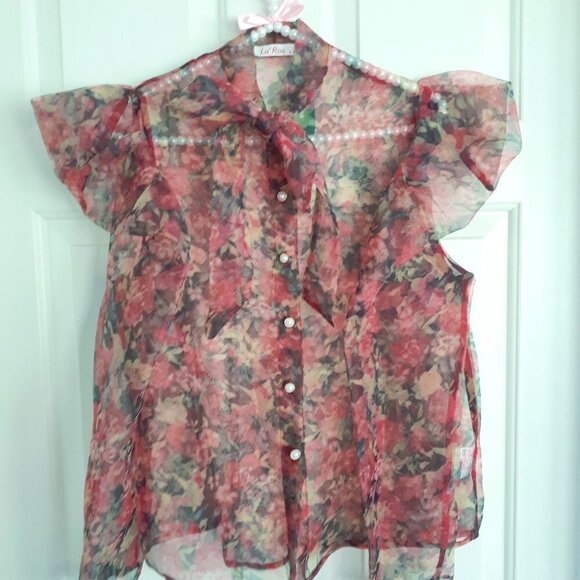 NWT Simons La'Ros floral print sheer button up blouse, S - Picture 5 of 5